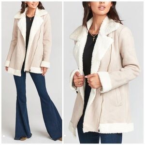 SHOW Me Your Mumu Calgary Coat in Horchata Faux Suede Cream Shearling